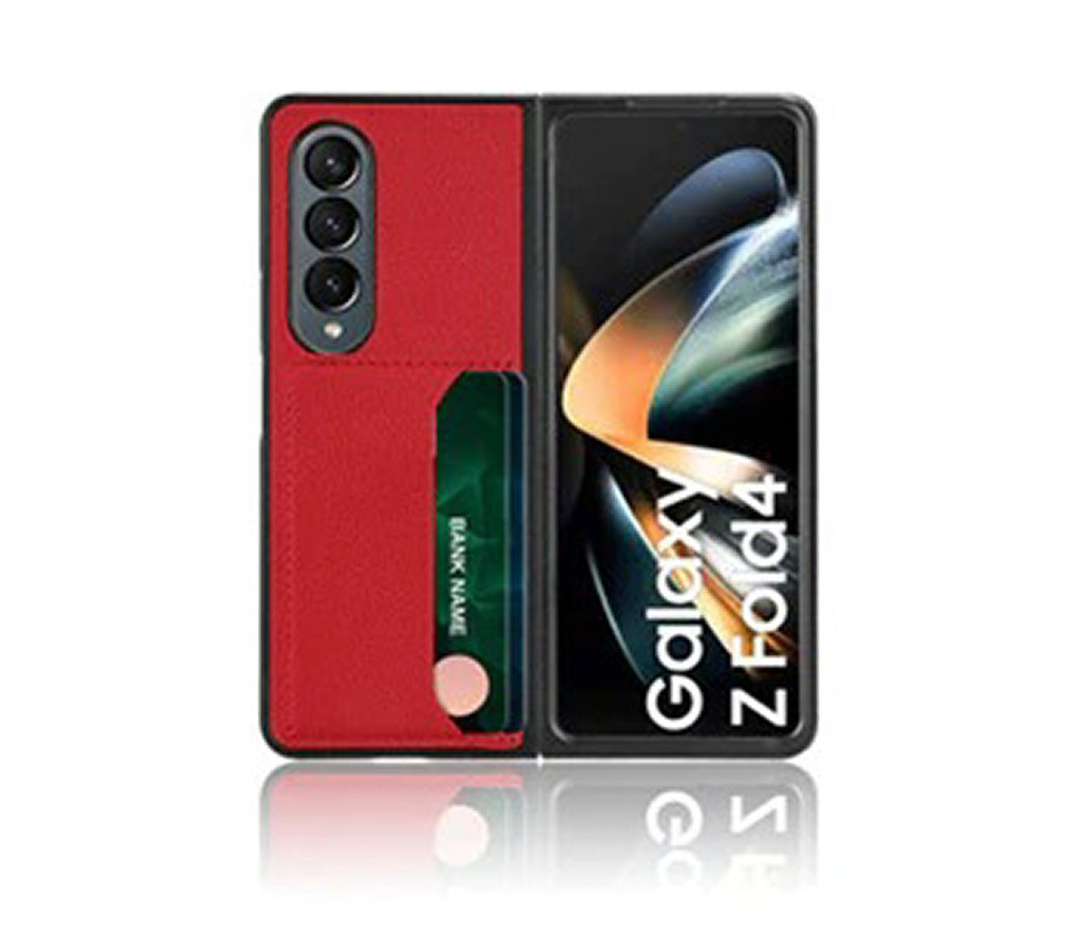 Case For Samsung Z Fold 4 Red Litchi PU Leather Retro Card Holder Case Cover FoneFunShop   