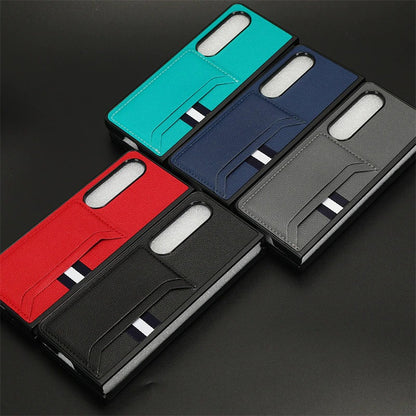 Case For Samsung Z Fold 4 Red Litchi PU Leather Retro Card Holder Case Cover FoneFunShop   