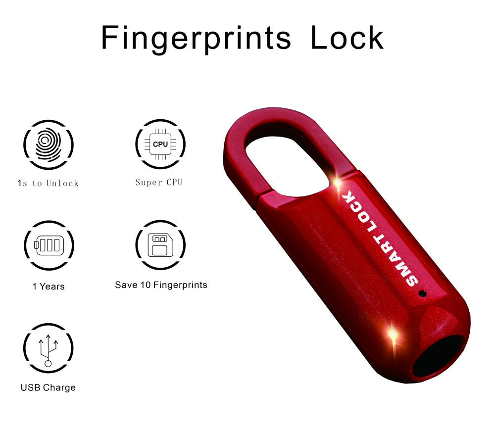 Smart Fingerprint Padlock Biometric Black for Luggage Suitcase Locker Waterproof Portable Keyless Lock Anti-Theft Lock  FoneFunShop   