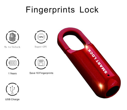 Smart Fingerprint Padlock Biometric Black for Luggage Suitcase Locker Waterproof Portable Keyless Lock Anti-Theft Lock  FoneFunShop   