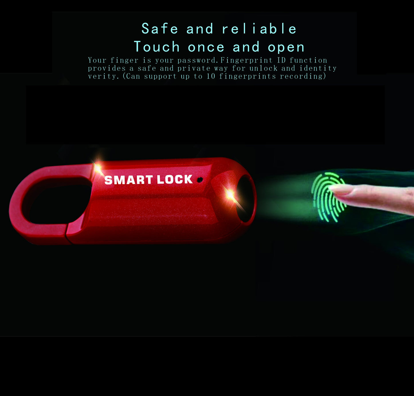 Smart Fingerprint Padlock Biometric Red for Luggage Suitcase Locker Waterproof Portable Keyless Lock Anti-Theft Lock  FoneFunShop   