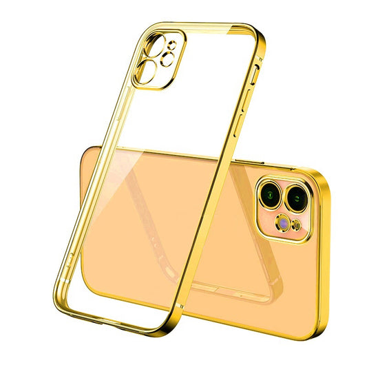 Case For iPhone 12 Clear Silicone With Gold Edge Case Cover FoneFunShop   