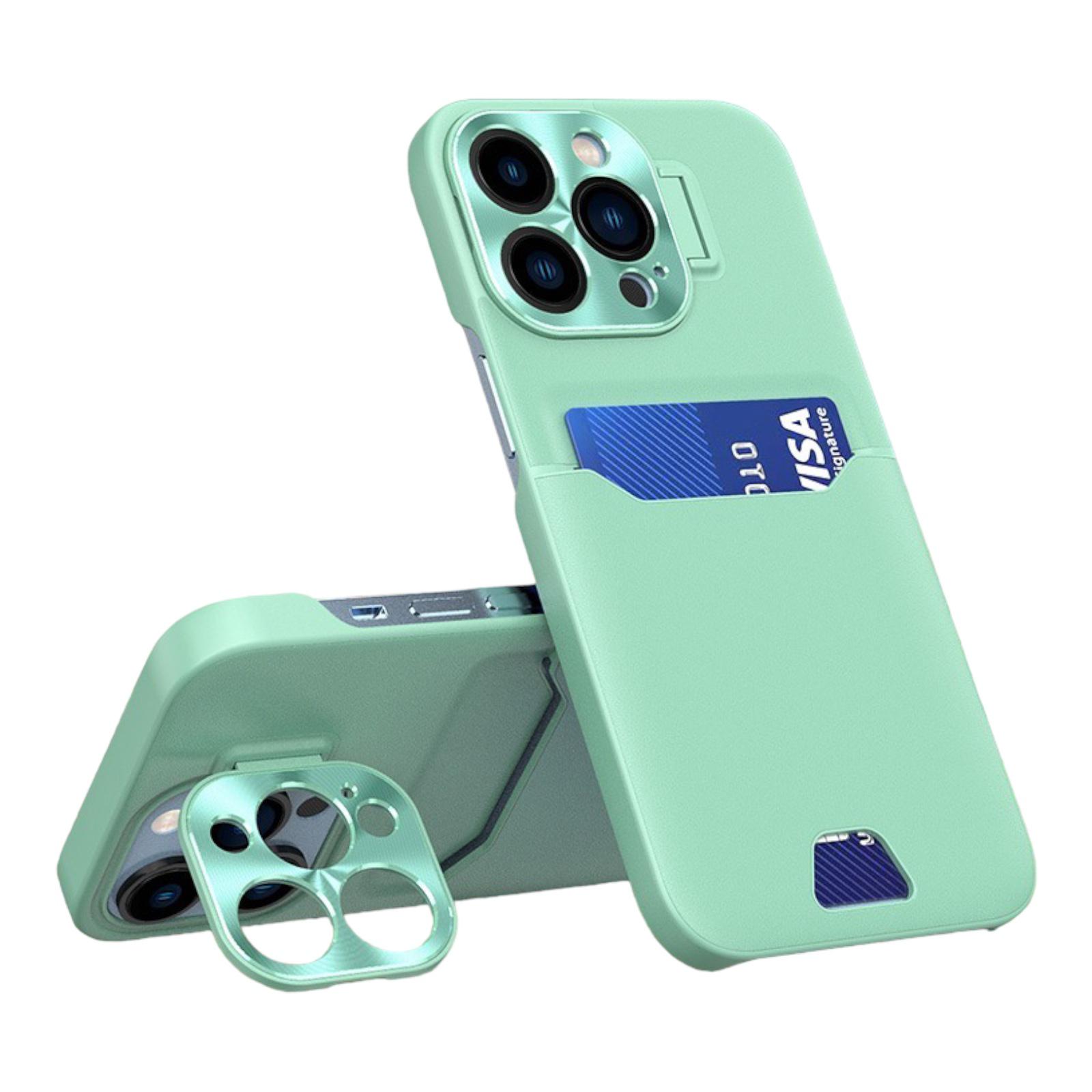 Case For iPhone 14 in Green Card Holder Lens Protector Stand Case Cover FoneFunShop   