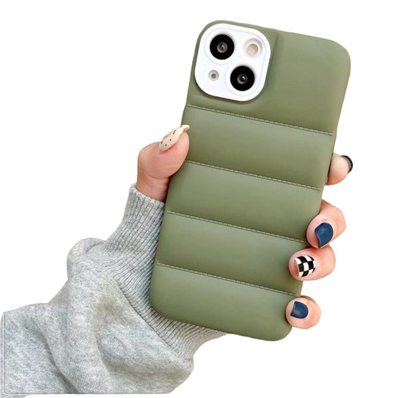 Case For iPhone 13 Pro Max Green Puffer Down Jacket Case Cover FoneFunShop   