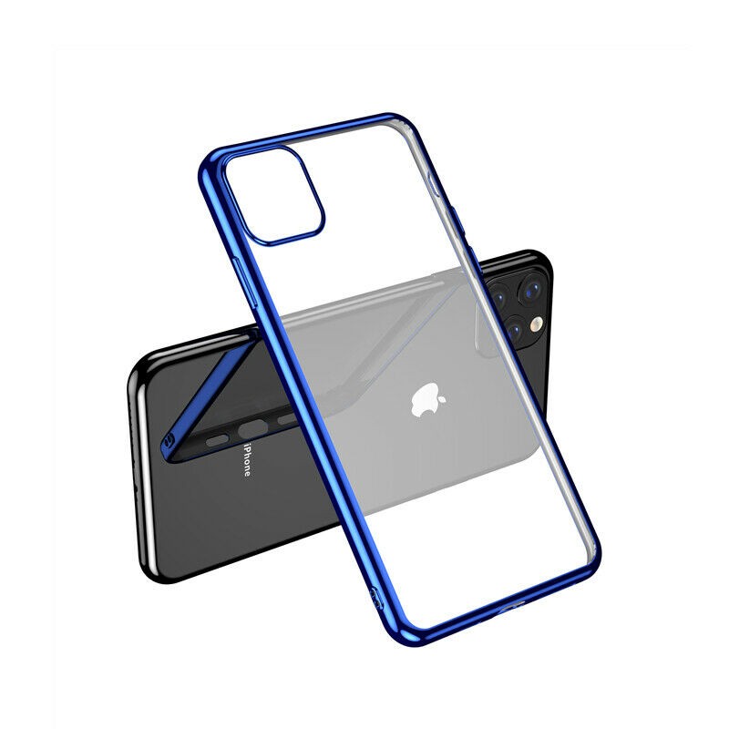 Case For iPhone 11 Clear Silicone With Blue Edge Case Cover FoneFunShop   