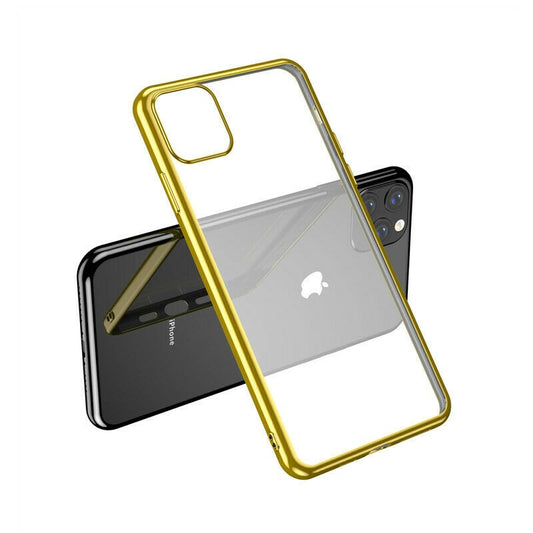 Case For iPhone 11 Pro Clear Silicone With Gold Edge Case Cover FoneFunShop   