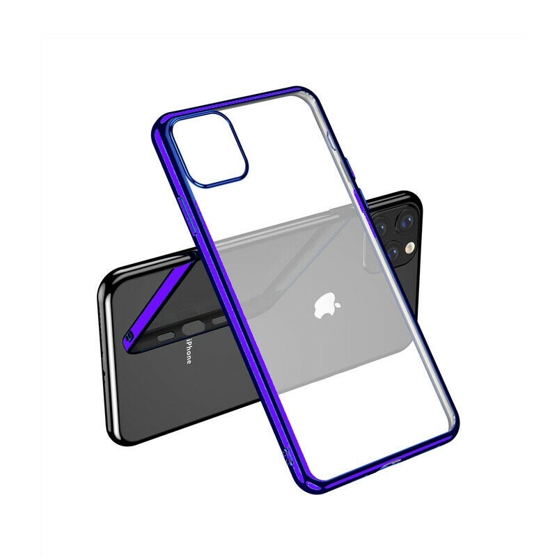 Case For iPhone 11 Pro Clear Silicone With Purple Edge Case Cover FoneFunShop   