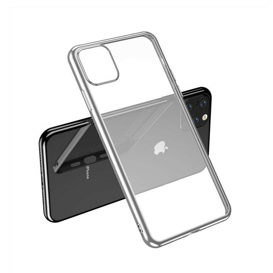 Case For iPhone 11 Pro Max Clear Silicone With Silver Edge Case Cover FoneFunShop   