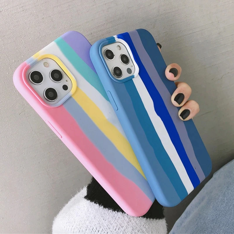 Case For iPhone 12 Mini Liquid Silicone Cover Rainbow Brighton Rock Case Cover FoneFunShop   