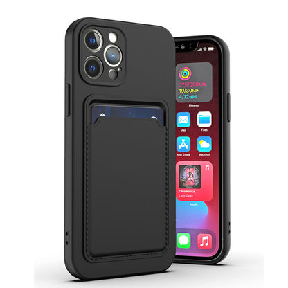 Case For iPhone 14 Plus 15 Plus With Silicone Card Holder Black Case Cover FoneFunShop   