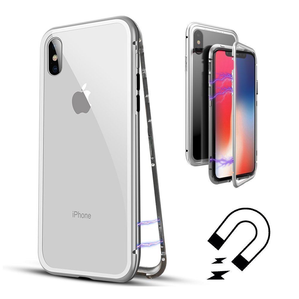 Case For iPhone X White Magnetic Absorption Metal Edge Case Cover FoneFunShop   