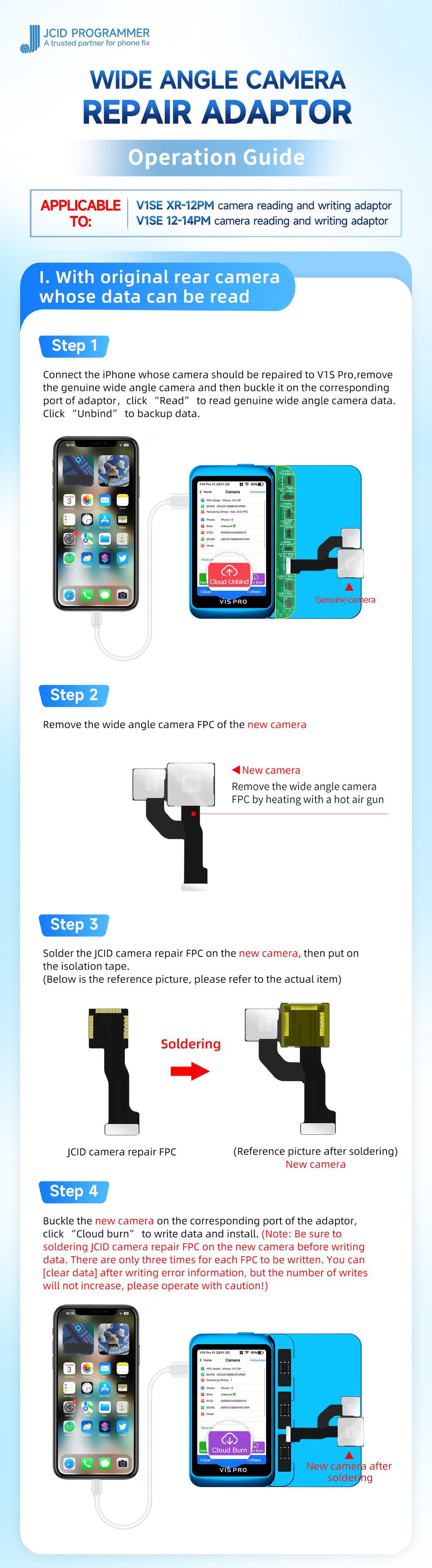 JC ID V1S E Wide Rear Camera Lidar Module PCB Board Add On For iPhone 13 14PM Camera FoneFunShop   