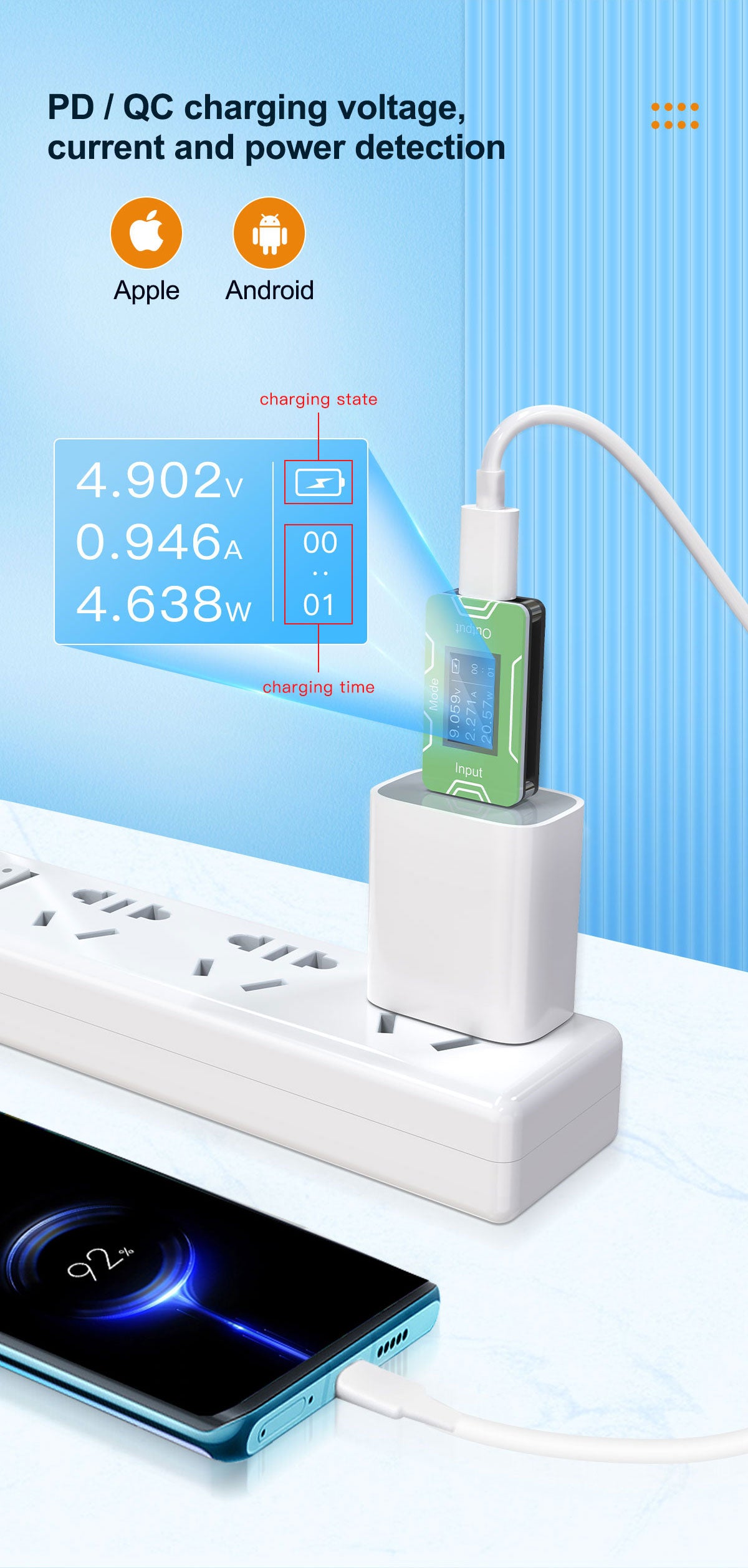 JCID CT02 PD Fast Charger Detector USB-C Mains Tester Voltage Watt Current  FoneFunShop   