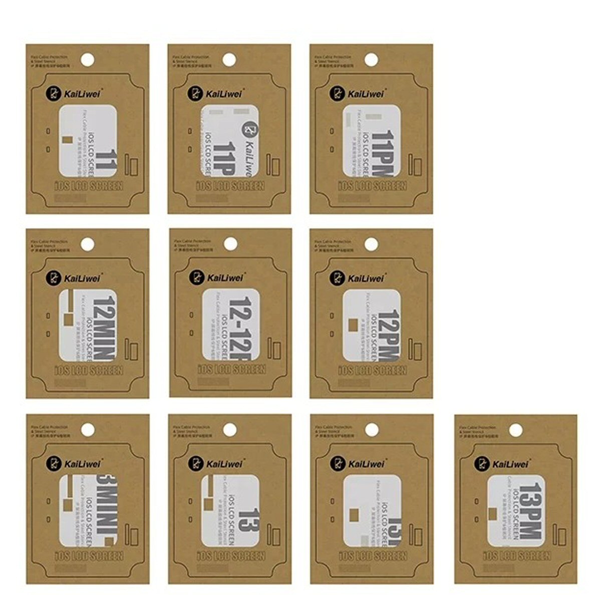 Stencil Set For iPhone 11 to 13 Pro Max KaiLiwei 10 in 1 Lcd Screen Flex Screen FoneFunShop   