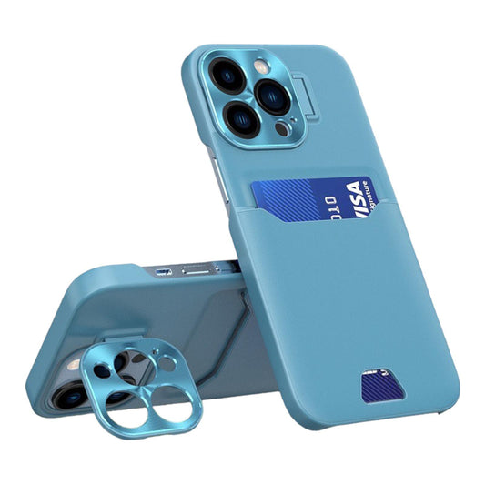 Case For iPhone 14 in Lake Blue Card Holder Lens Protector Stand Case Cover FoneFunShop   