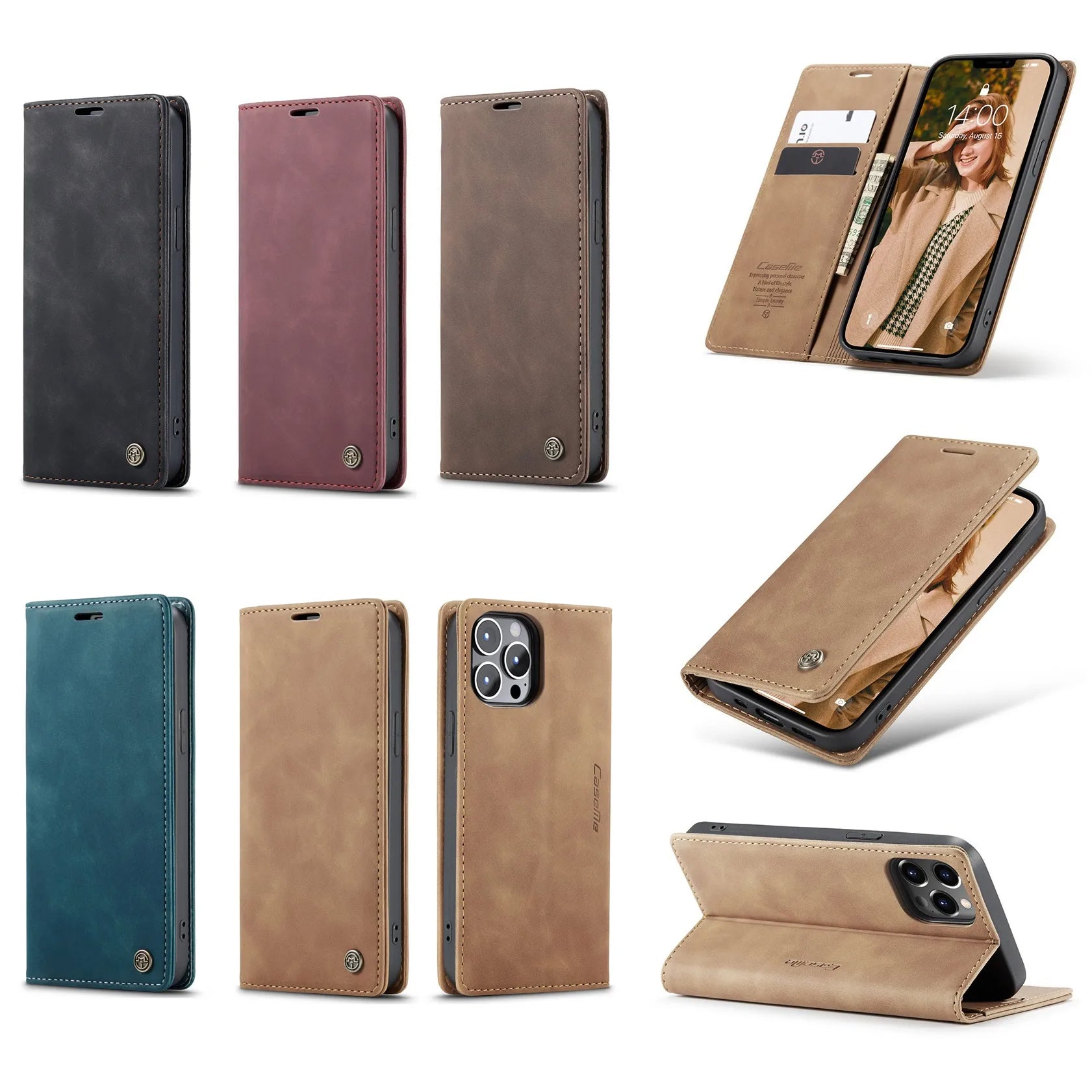 Flip Case For iPhone 16 / 16 Plus / 16 Pro / 16 Pro Max PU leather Wallet Stand Case Cover FoneFunShop   