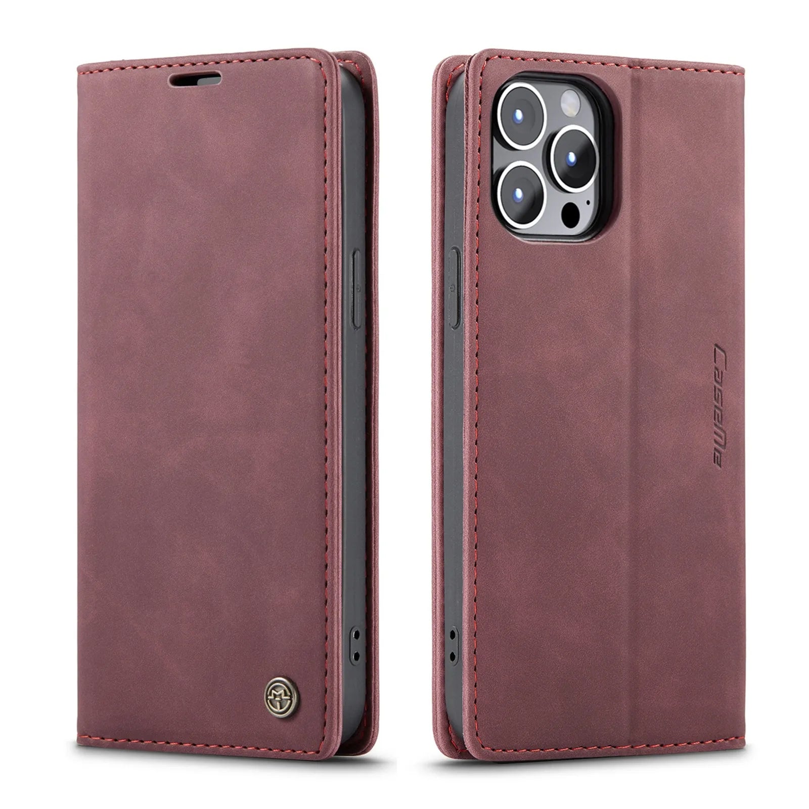 Flip Case For iPhone 16 / 16 Plus / 16 Pro / 16 Pro Max PU leather Wallet Stand Case Cover FoneFunShop iPhone 16 Burgundy 