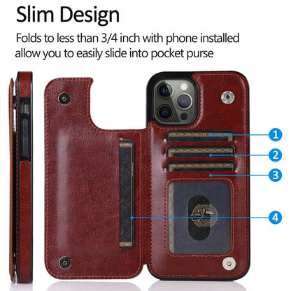 Case For iPhone 14 Plus 15 Plus in Brown Flip Leather Multi Card Holder Case Cover FoneFunShop   