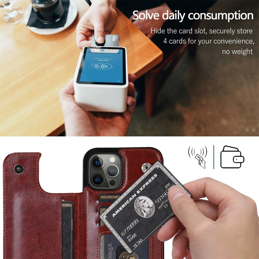 Case For iPhone 14pm 15pm in Black Flip Leather Multi Card Holder Case Cover FoneFunShop   