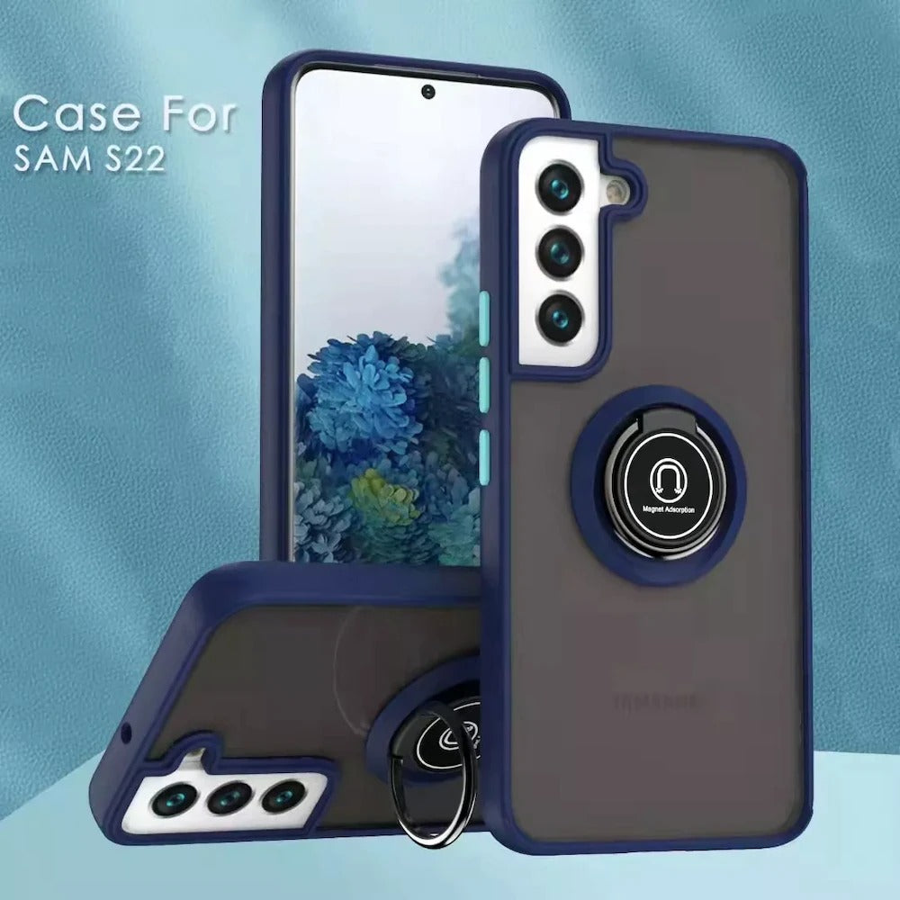 Case For Samsung S22 Black Slimline Low Profile With Ring Holder Case Cover FoneFunShop   