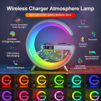 Wireless Charger Alarm Clock Speaker RGB Night Light Charging Station Black Charger FoneFunShop   