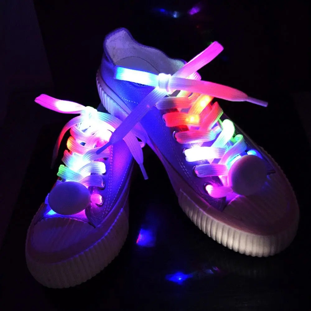 LED Shoe Laces Flash Light Up Rainbow Colours Glow Flashing Shoelaces Flash Light FoneFunShop   