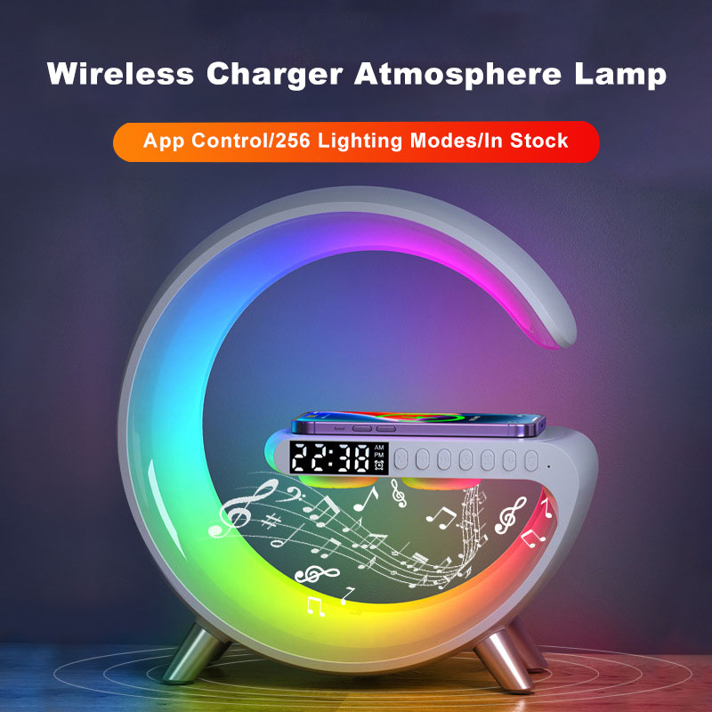 Wireless Charger Alarm Clock Speaker RGB Night Light Charging Station Black Charger FoneFunShop   