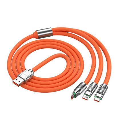 Fast Charging Cable For Mobile Phone 3 in 1 120W Orange Zinc Alloy LED Cable FoneFunShop   