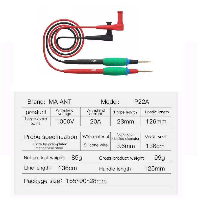 MaAnt 1000V 20A Universal Multimeter Test Leads Needle Tip Measuring Probes