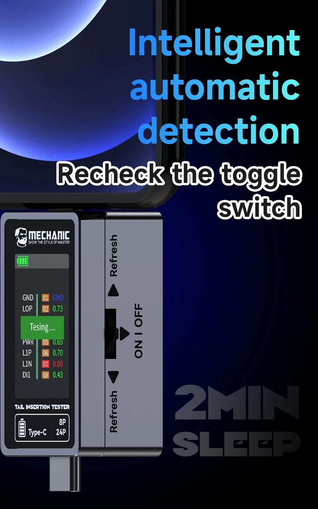 Mechanic T-824 Charging Port Pin Tester Current Power Check Type-C 8 Pin Phones Charging Port FoneFunShop   