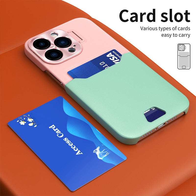 Case For iPhone 14 in Blue Card Holder Lens Protector Stand Case Cover FoneFunShop   