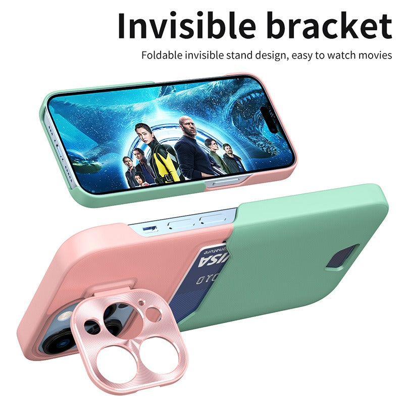 Case For iPhone 14 in Blue Green Card Holder Lens Protector Stand Case Cover FoneFunShop   