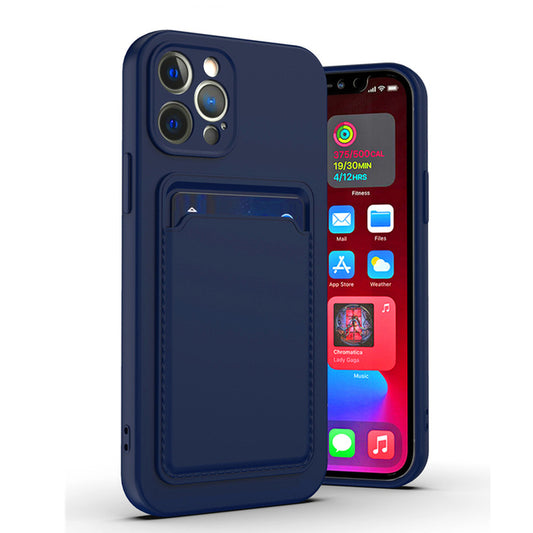 Case For iPhone 14 Pro 15 Pro Silicone Card Holder Protection in Navy Case Cover FoneFunShop   