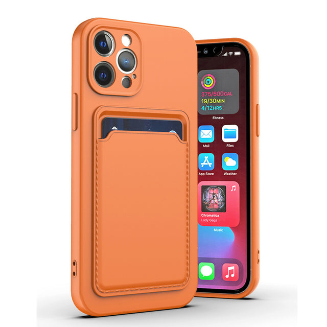 Case For iPhone 14 Pro Max 15 Pro Max Silicone Card Holder Protection in Orange Case Cover FoneFunShop   