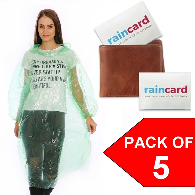 Pocket Poncho Rain Cards Pack of 5 Emergency Disposable For Your Wallet Rain Poncho FoneFunShop   