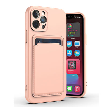 Case For iPhone 14 15 Silicone Card Holder Protection in Pink Case Cover FoneFunShop   