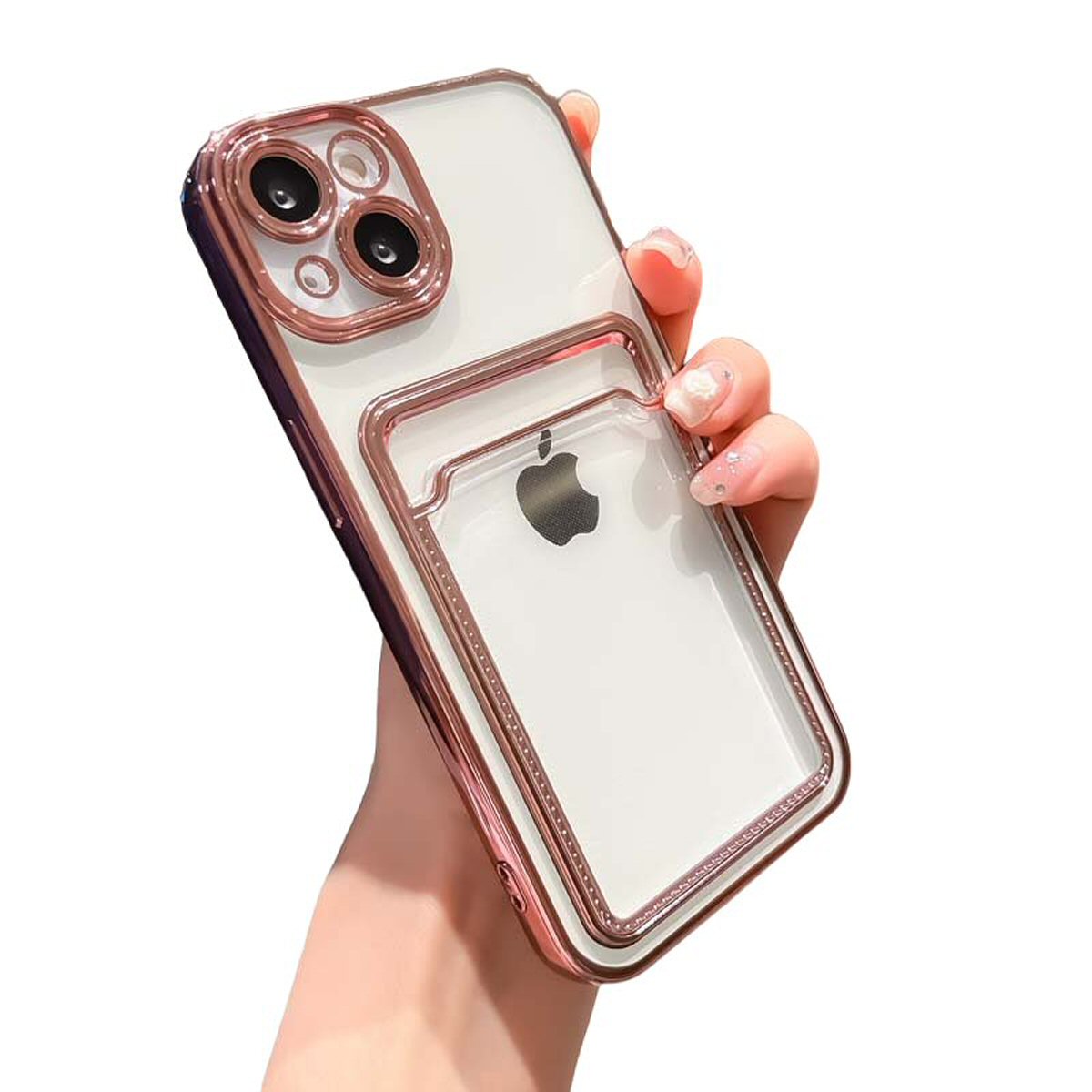 Case For iPhone 14Pro 15Pro Clear View Card Holder With Styled Edge Rose Rose Case Cover FoneFunShop   