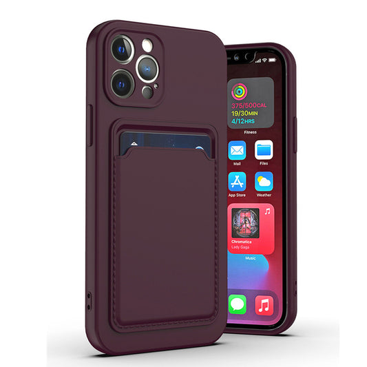 Case For iPhone 14 Plus 15 Plus Silicone Card Holder Protection in Plum Case Cover FoneFunShop   