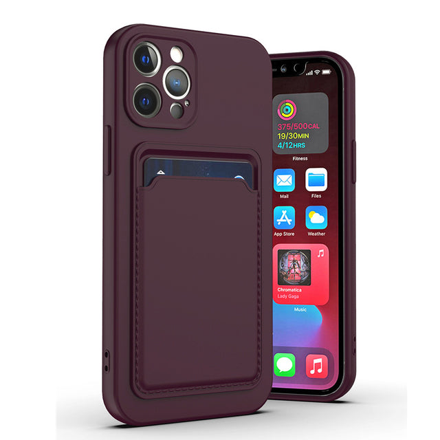 Case For iPhone 14 Pro 15 Pro Silicone Card Holder Protection in Plum Case Cover FoneFunShop   