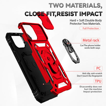 Case For iPhone 14 Pro Max Red Armoured Ring Holder Stand Camera Shutter Case Cover FoneFunShop   