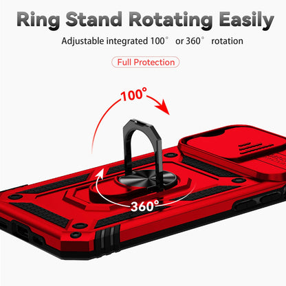 Case For iPhone 14 Plus 15 Plus Red Armoured With Ring Holder Stand Camera Case Cover FoneFunShop   