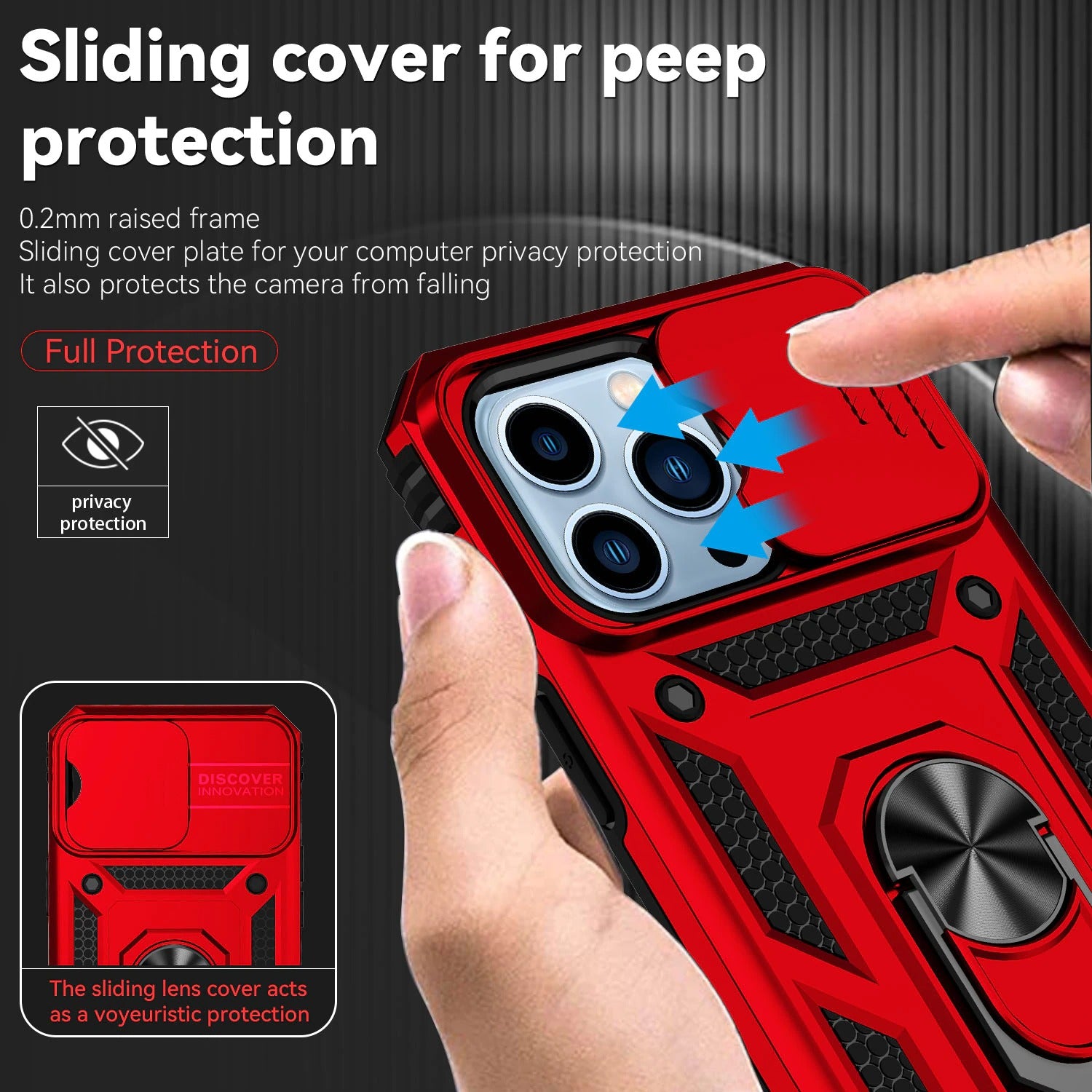 Case For iPhone 14 Plus 15 Plus Red Armoured With Ring Holder Stand Camera Case Cover FoneFunShop   