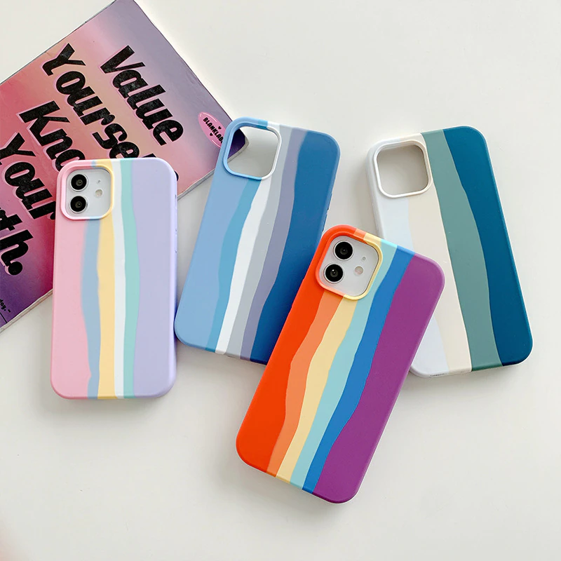 Case For iPhone 12 Pro Max Rainbow Coastal Liquid Silicone Case Cover FoneFunShop   