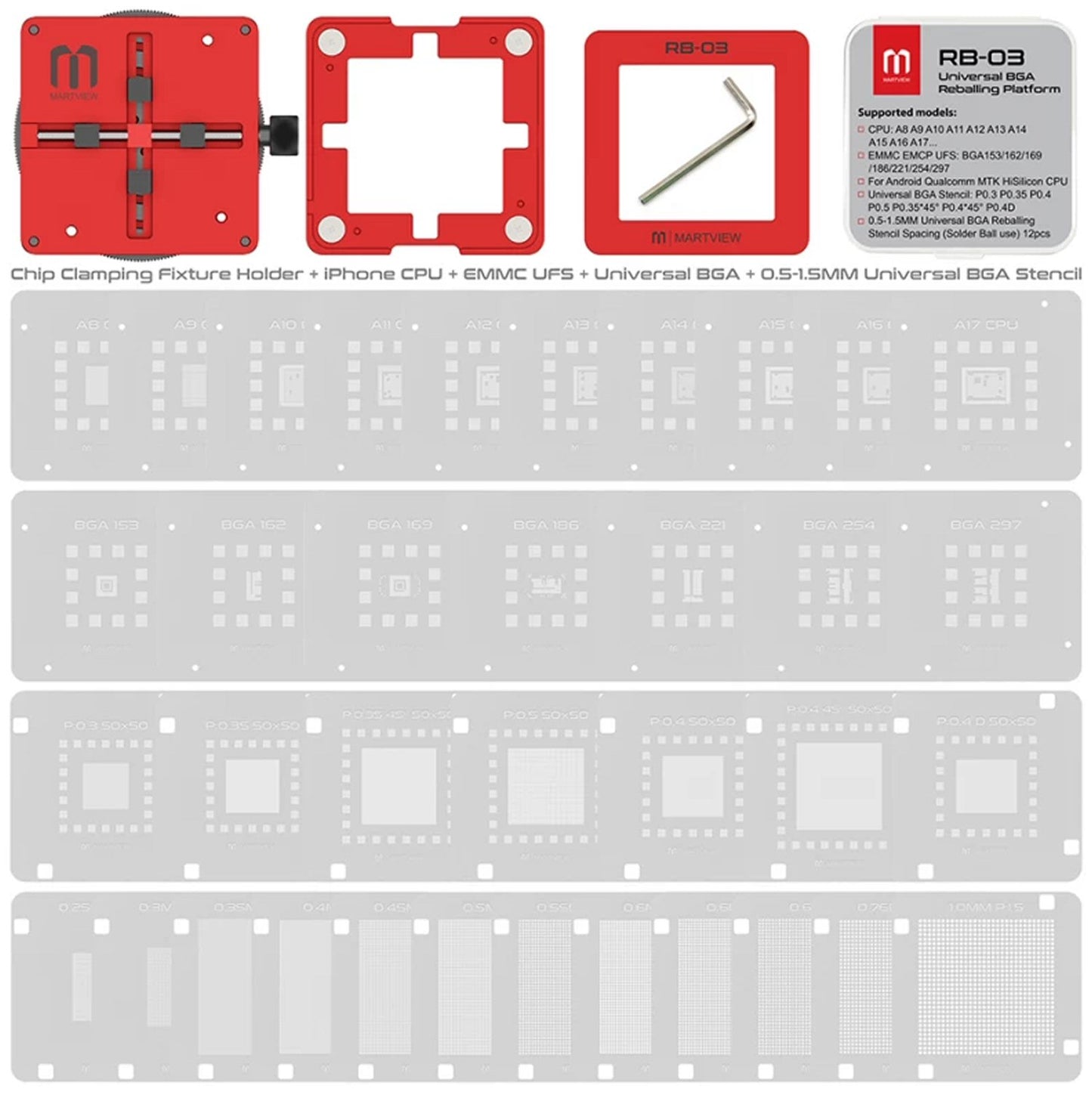 RB-03 Automatic Positioning Universal BGA Reballing Station Holder and Stencil Set Stencil FoneFunShop   