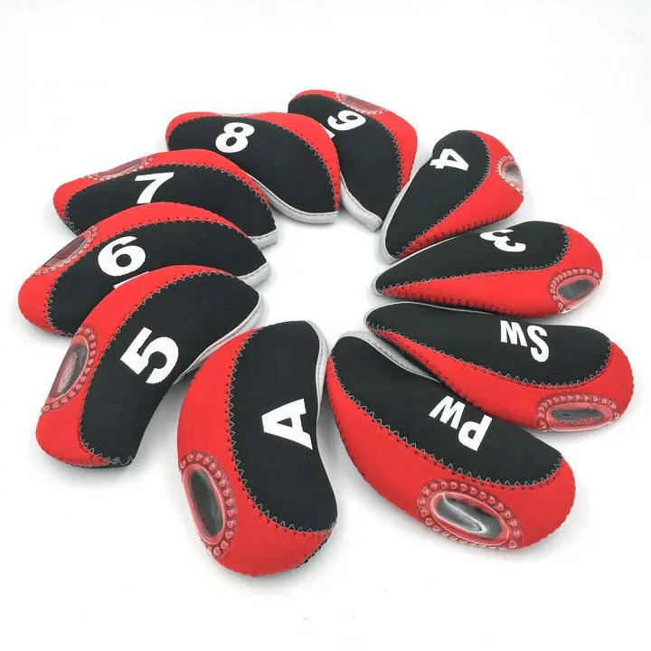 Golf Club Iron Head Covers Protector Headcover Set with Window in Red 10 Pcs Golf FoneFunShop   