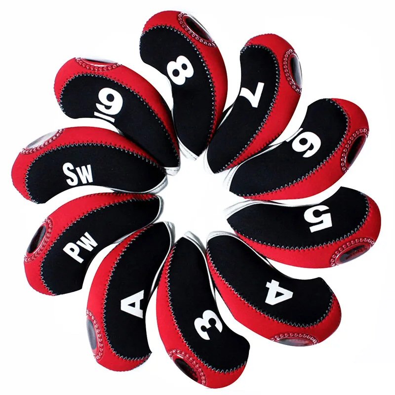 Golf Club Iron Head Covers Protector Headcover Set with Window in Red 10 Pcs Golf FoneFunShop   