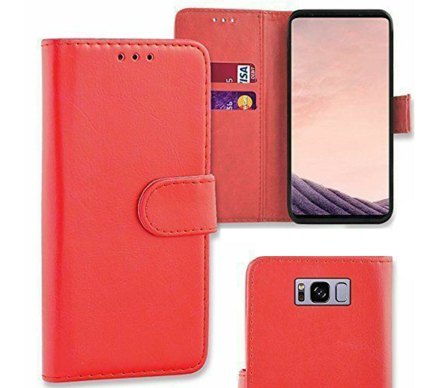 Case For Samsung S21 S30 Luxury PU Leather Flip Wallet Red Case Cover FoneFunShop   