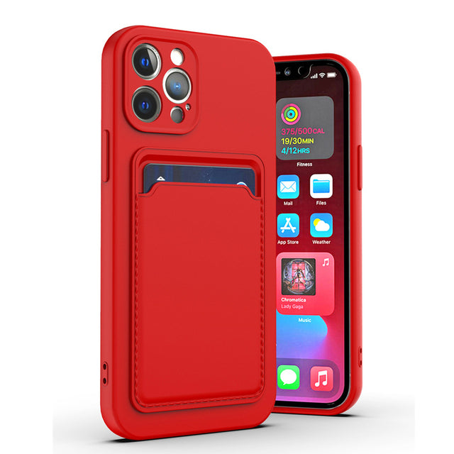 Case For iPhone 14 Pro Max 15 Pro Max Silicone Card Holder Protection in Red Case Cover FoneFunShop   