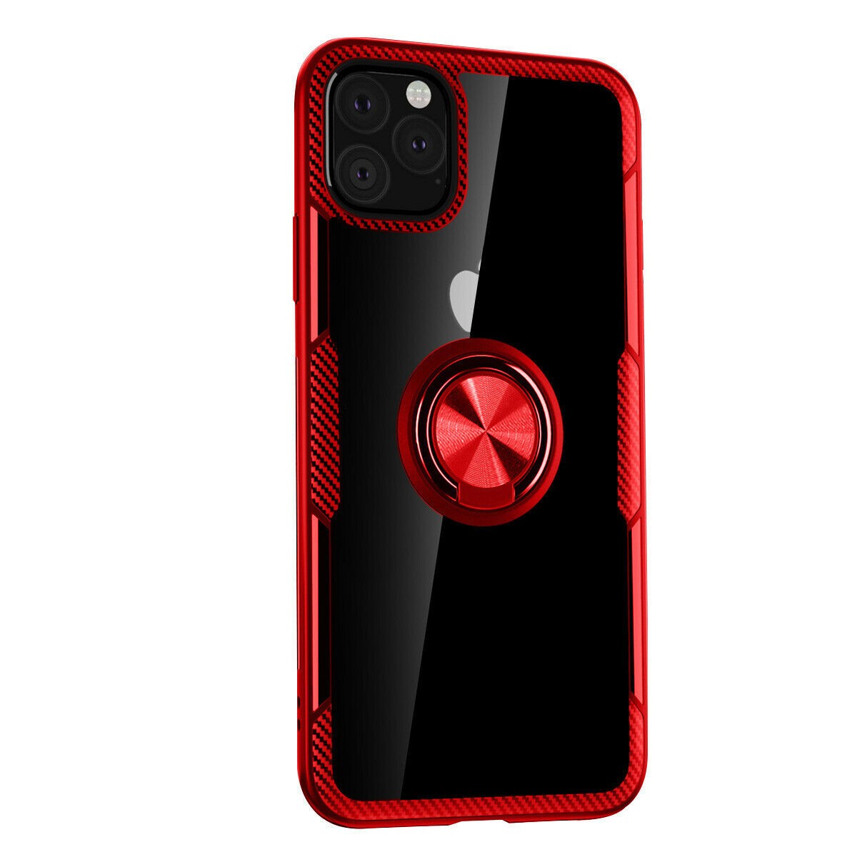 Case For iPhone 11 Pro Red Slim Clear With Magnetic Ring Holder Stand Case Cover FoneFunShop   