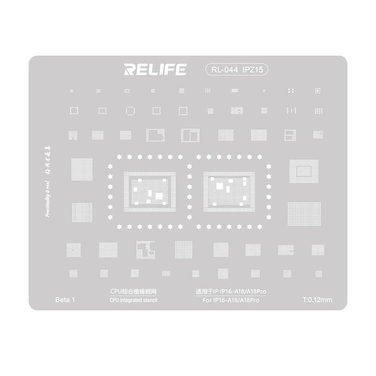 Reballing Stencil For iPhone 16 A18/A18Pro IC CPU 0.12mm Relife RL-044 IPZ15 Stencil FoneFunShop   